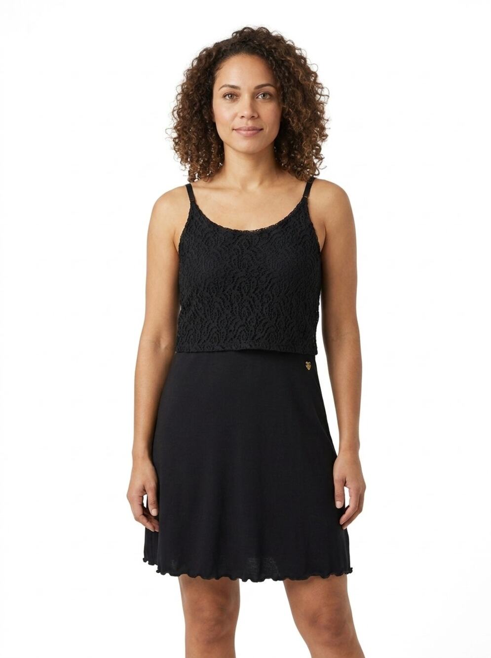 Tom Tailor Black Lace Bodice Spaghetti Strap A-Line Dress Women Size M